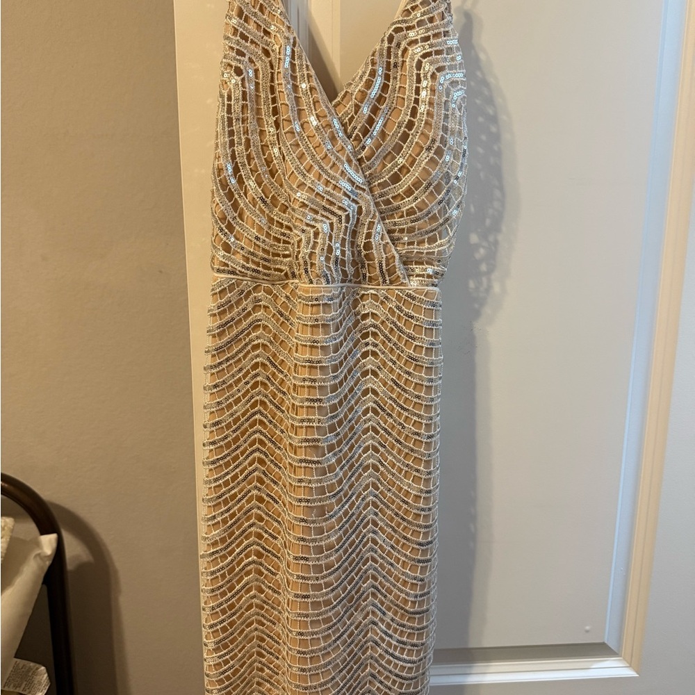 Lulu's Cream and Gold Backless Dress